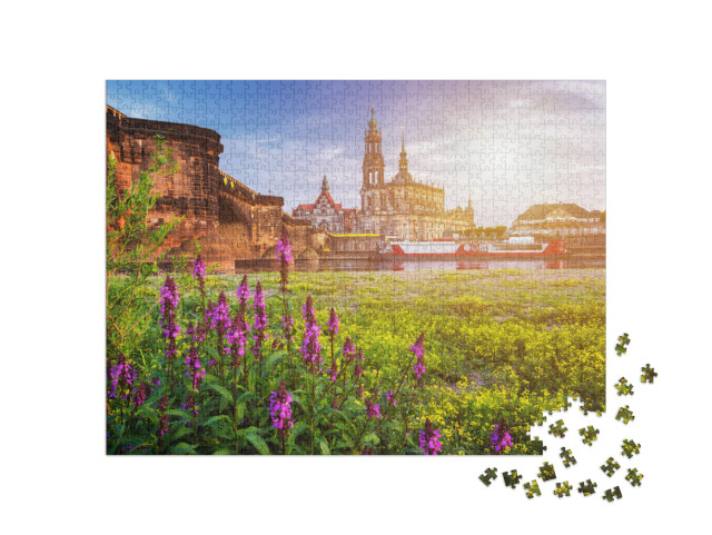 puzzle 1000 dílků „Panorama Drážďan s Labským a Augustovým mostem, Německo“