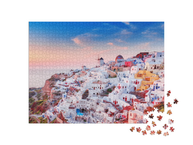 puzzle 1000 dílků „Pohled na Oia s řeckými domy, Santorini, Řecko“