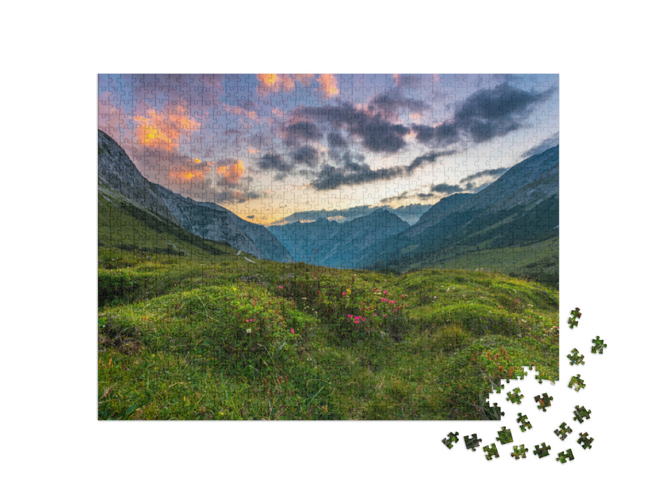 puzzle 1000 dílků „Západ slunce nad pohořím Karwendel“