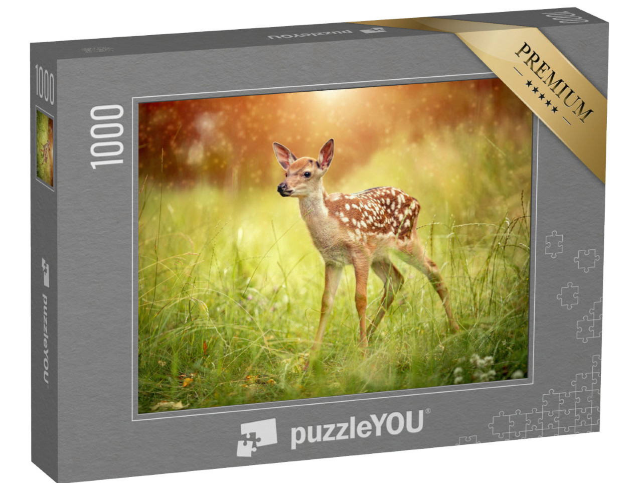 puzzle 1000 dílků „Malé srnče v trávě na jarní louce“