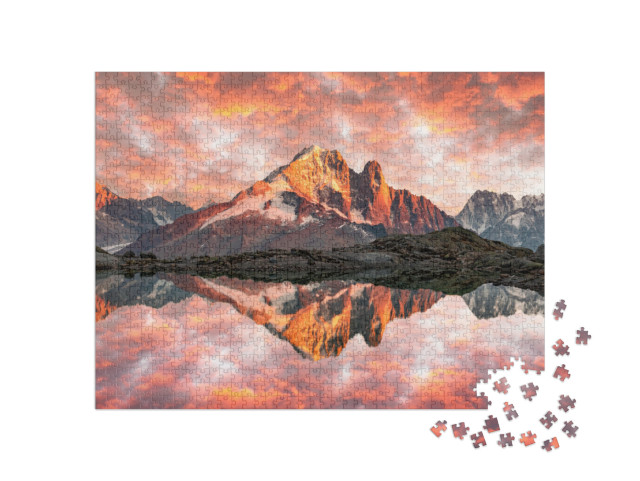 puzzle 1000 dílků „Západ slunce u jezera Lac Blanc ve francouzských Alpách“