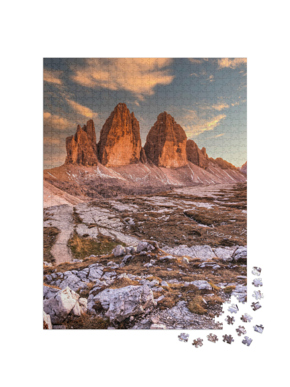 puzzle 1000 dílků „Tři vrcholy večer, Jižní Tyrolsko, Itálie“
