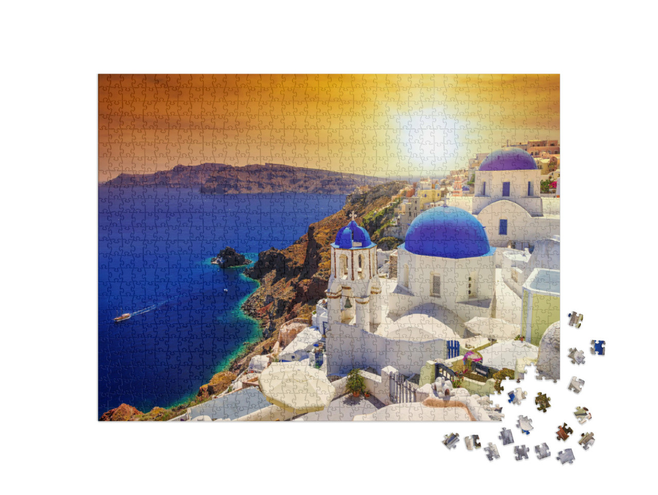 puzzle 1000 dílků „Západ slunce nad Oia na Santorini, Řecko“