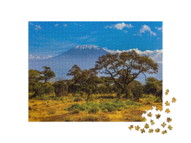 puzzle 1000 dílků „Zasněžený vrchol Kilimandžára v africké savaně“