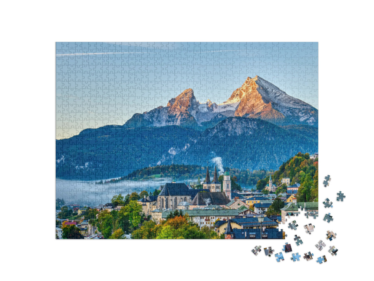 puzzle 1000 dílků „Watzmann a město Berchtesgaden v Bavorských Alpách, Německo“