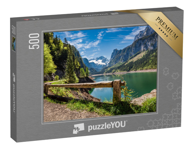 puzzle 500 dílků „Jasně modrá obloha u jezera Gosau v Gosau, Alpy, Rakousko“