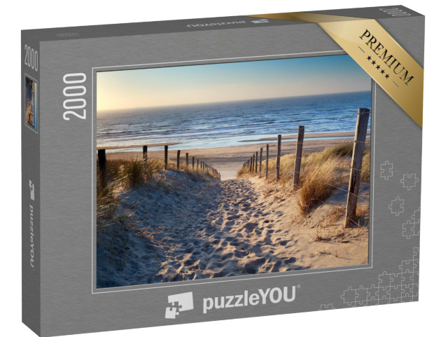 puzzle 2000 dílků „Cesta na pláž Severního moře při zlatém západu slunce, Nizozemsko“