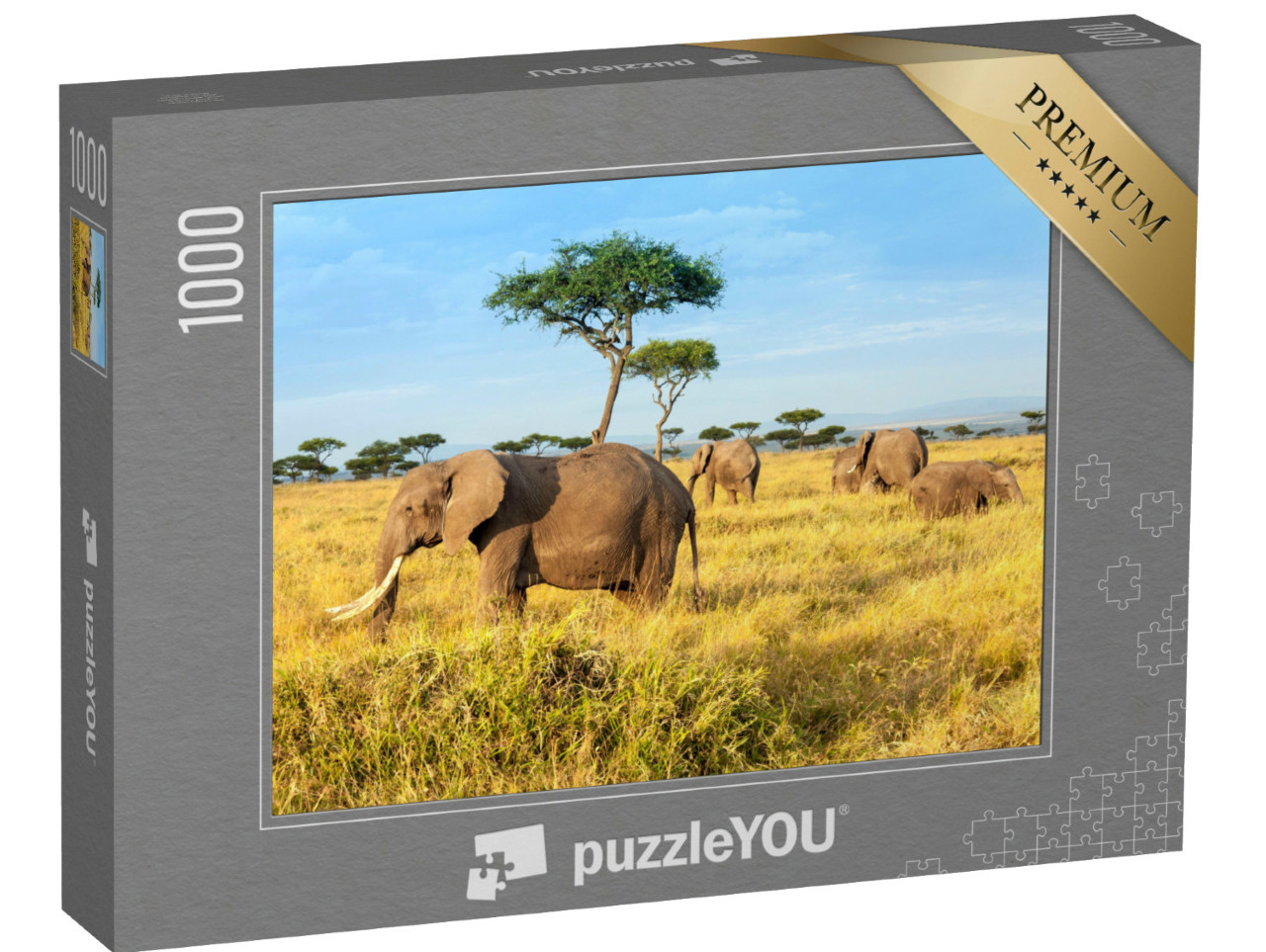 puzzle 1000 dílků „Sloni afričtí v národní rezervaci Maasai Mara, Keňa“