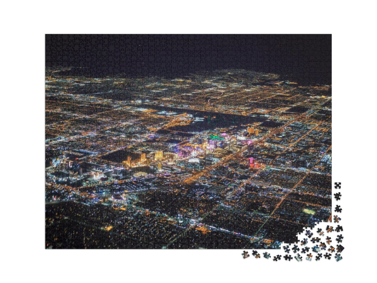 puzzle 2000 dílků „Las Vegas v noci z ptačí perspektivy“