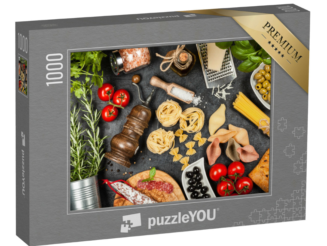 puzzle 1000 dílků „Italská jídla s těstovinami a bylinkami“