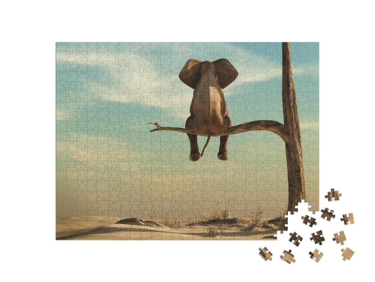 puzzle 500 dílků „Slon stojící na tenké větvi, ilustrace“