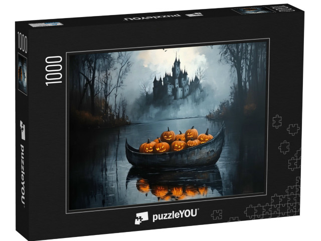 puzzle 1000 dílků „Strašidelný hrad s lodí plnou dýní“
