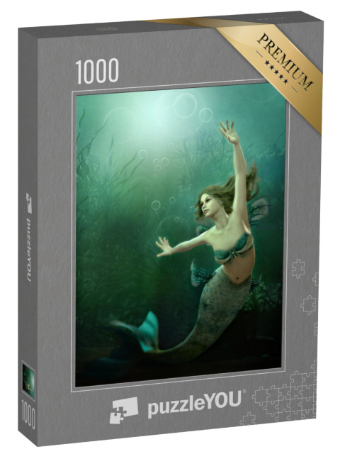 puzzle 1000 dílků „Tančící mořská panna ve třpytivém zeleném moři“