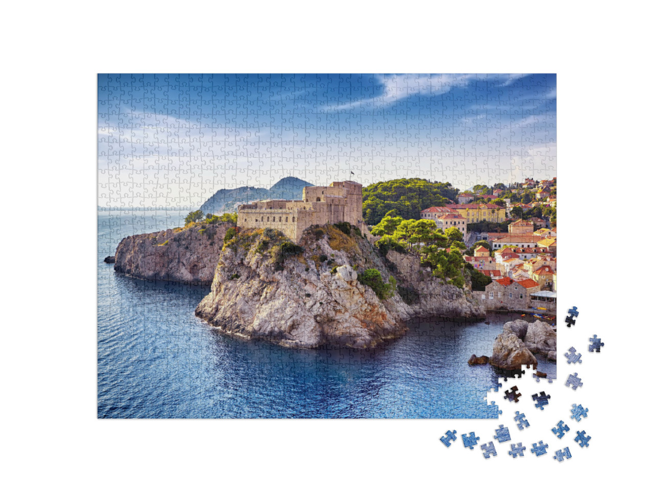 puzzle 1000 dílků „Celkový pohled na Dubrovník s pevnostmi, Chorvatsko“