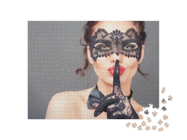 puzzle 1000 dílků „Záhadné: Sexy žena s benátskou karnevalovou maskou“