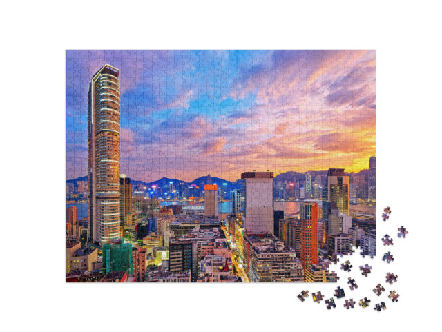 puzzle 1000 dílků „Hongkongské panorama při západu slunce“