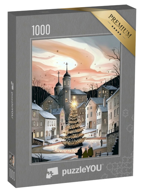 puzzle 1000 dílků „Vánoční strom září na návsi“
