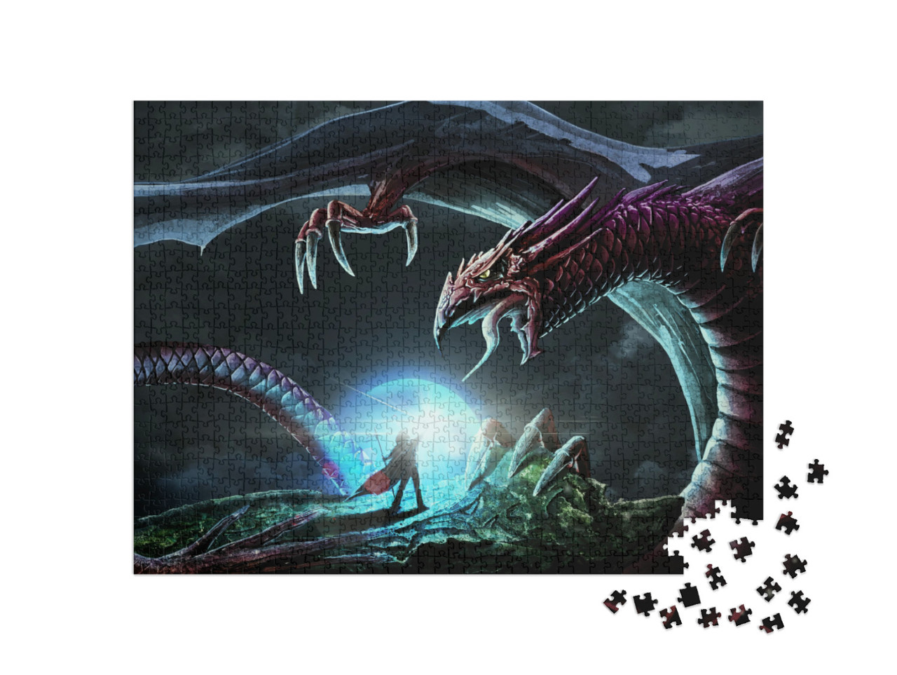 puzzle 1000 dílků „Bitva mezi mocným čarodějem a strašlivým drakem“