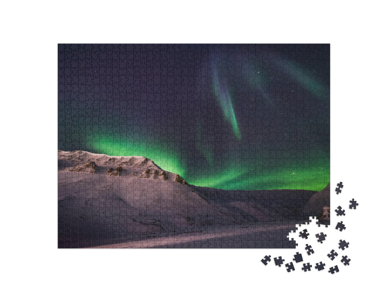 puzzle 1000 dílků „Aurora Borealis: polární záře nad Špicberky, Norsko“