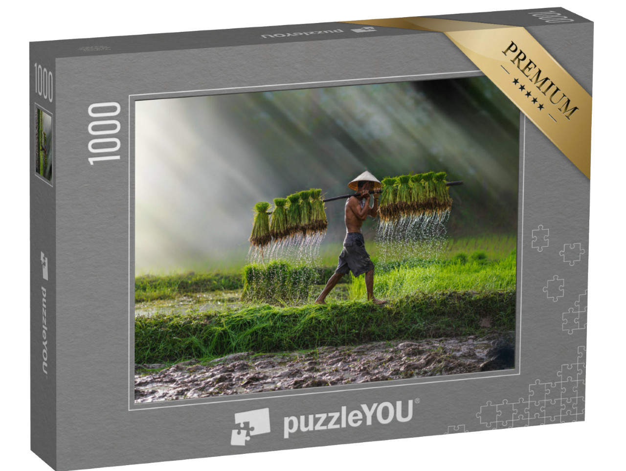 puzzle 1000 dílků „Rýže je zasazena: Zemědělství ve Vietnamu, rýžové pole“