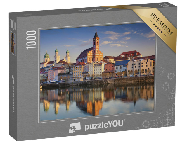 puzzle 1000 dílků „Pohled na Pasov při západu slunce, Bavorsko, Německo“