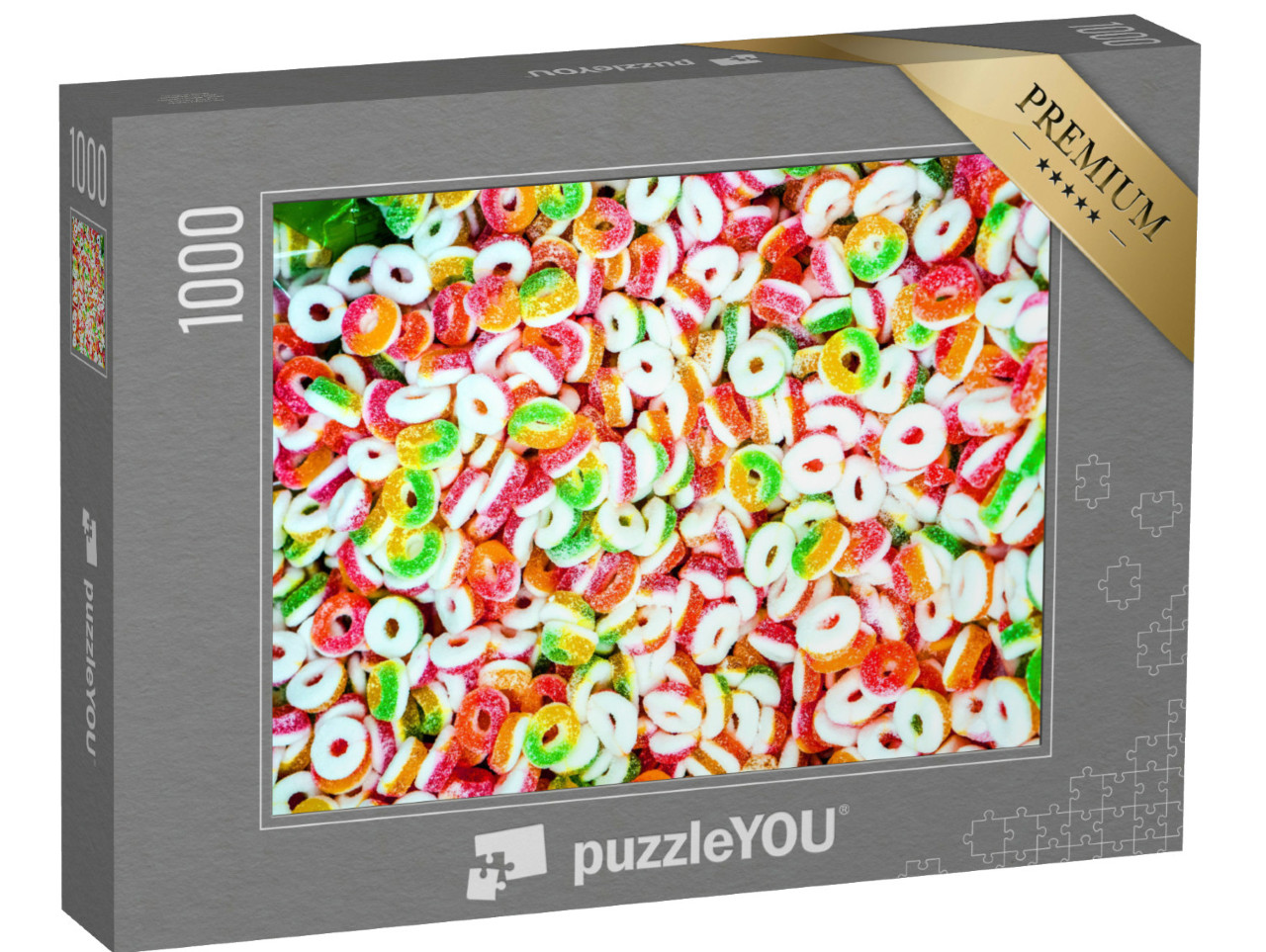puzzle 1000 dílků „Barevné želé bonbony obalené v cukru“