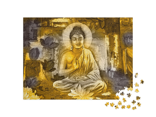 puzzle 1000 dílků „3D ilustrace s Buddhou a květinami“
