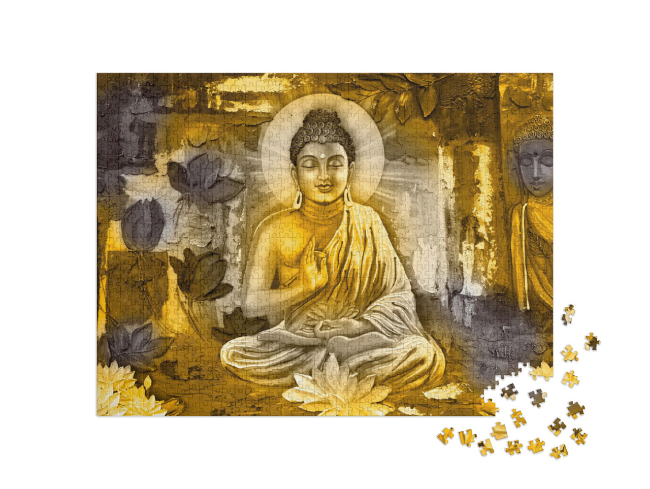 puzzle 1000 dílků „3D ilustrace s Buddhou a květinami“