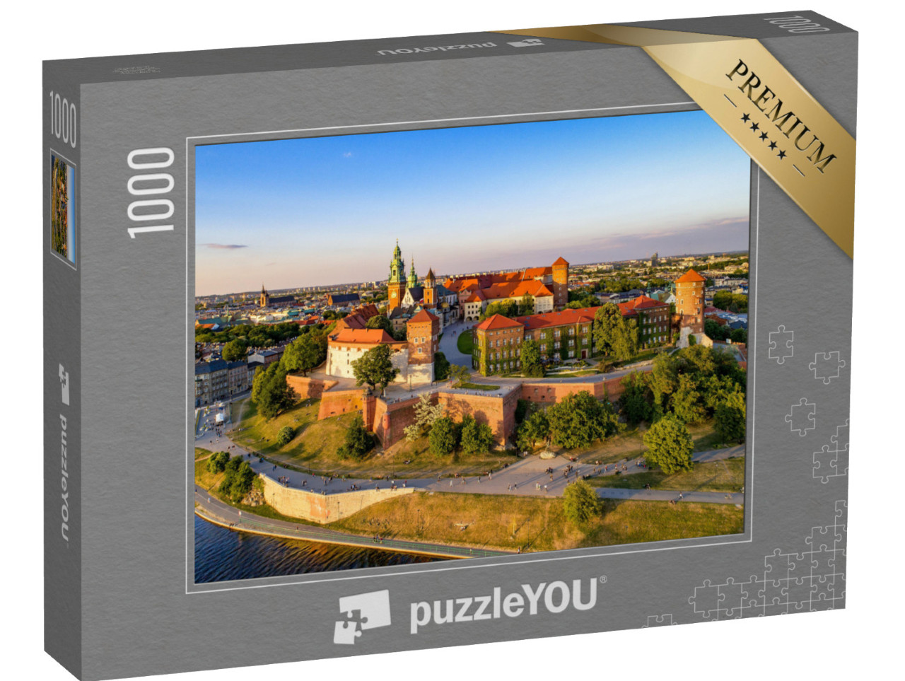 puzzle 1000 dílků „Panorama s Wawelem, katedrálou a břehy Visly, Krakov, Polsko“