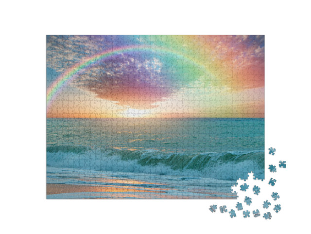 puzzle 1000 dílků „Tyrkysově zbarvené moře s krásnou duhou“