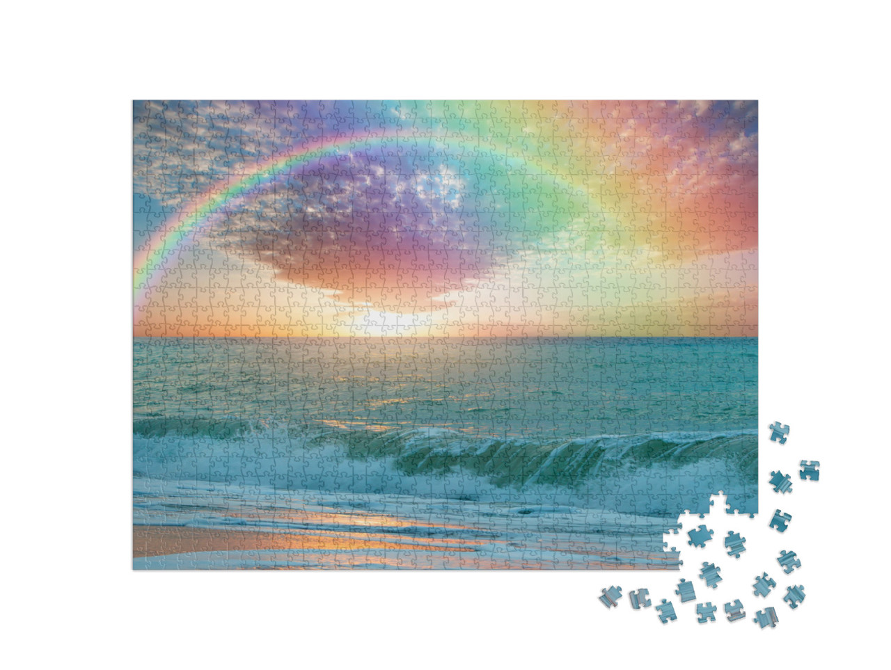 puzzle 1000 dílků „Tyrkysově zbarvené moře s krásnou duhou“