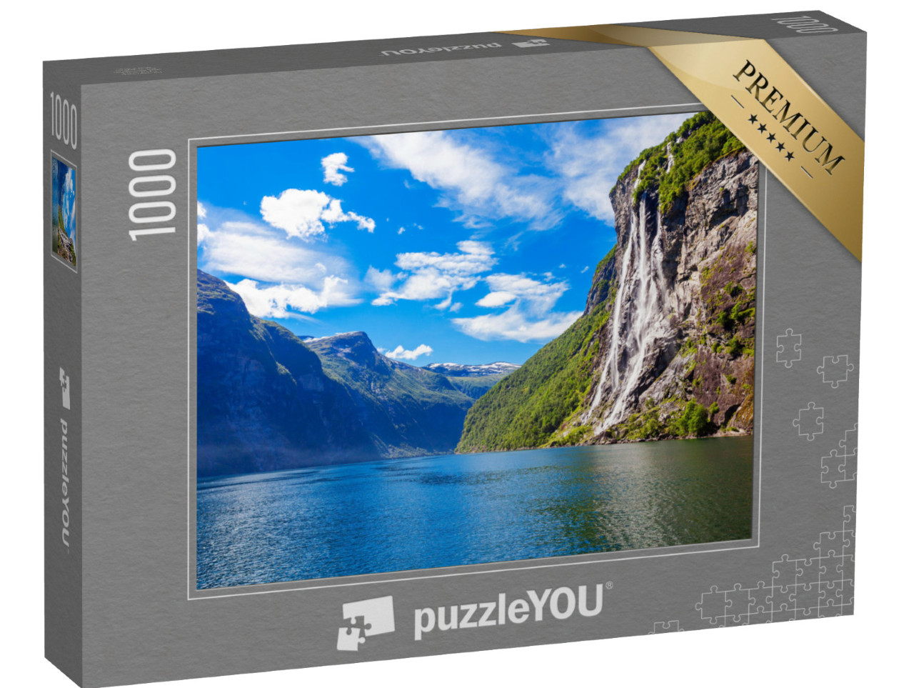 puzzle 1000 dílků „Vodopád Sedm sester nad Geirangerfjordem, Geiranger, Norsko“