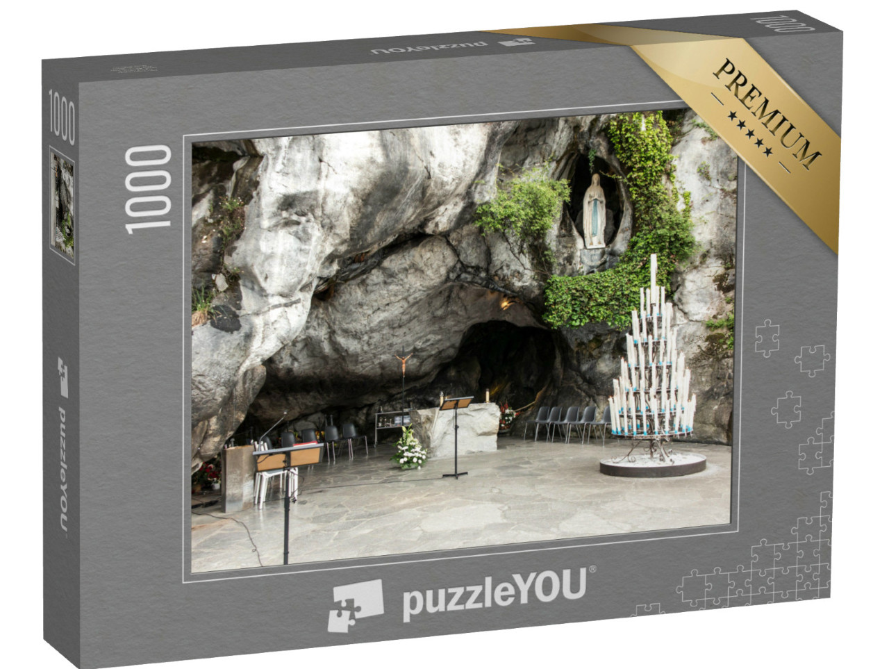 puzzle 1000 dílků „Socha Panny Marie v jeskyni Massabielle v Lurdech, Francie“