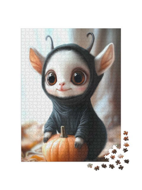 puzzle 1000 dílků „Kozlík v kostýmu kočky, Halloween“