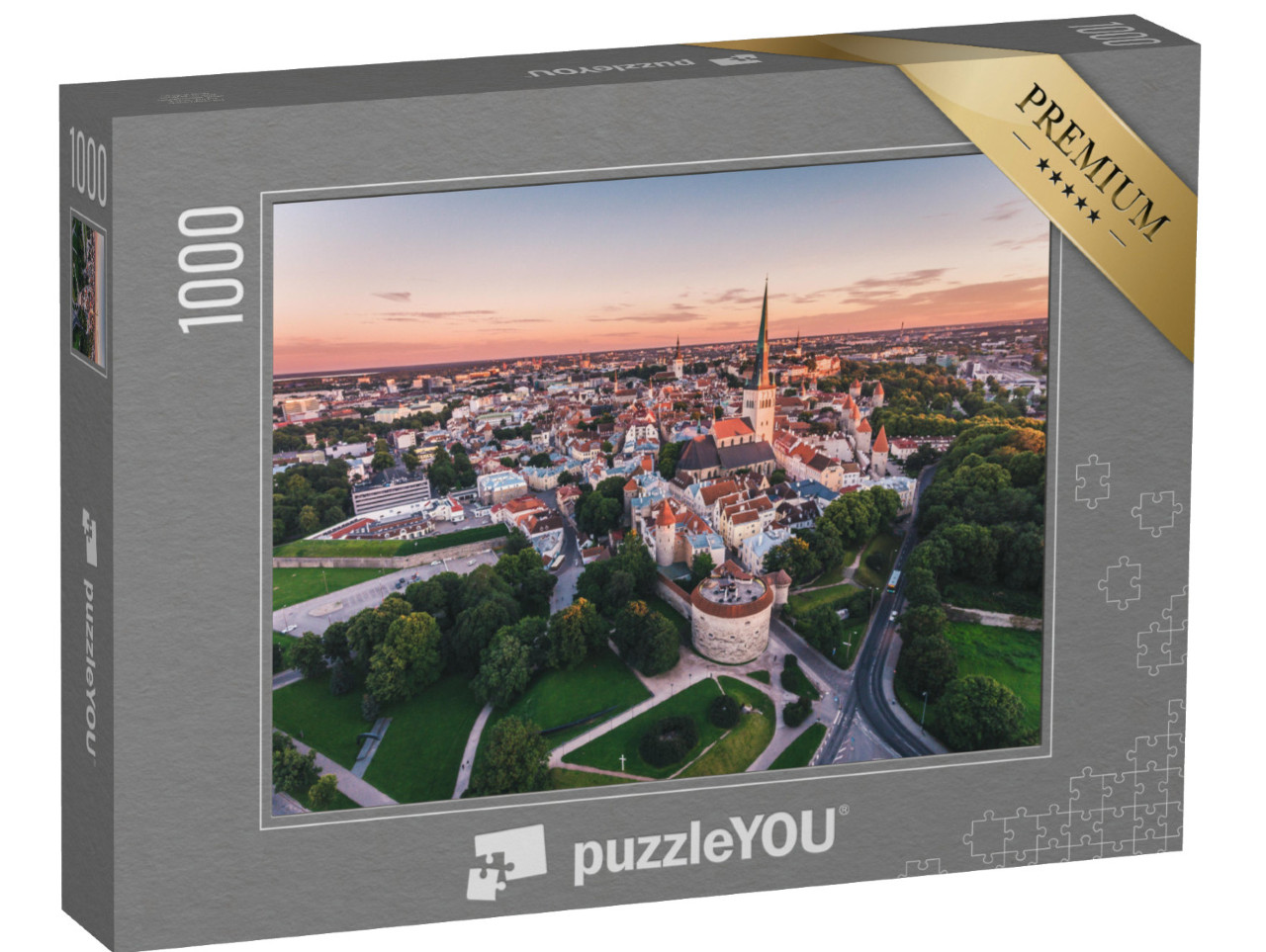 puzzle 1000 dílků „Letecký pohled na staré město v Tallinnu při západu slunce, Estonsko“