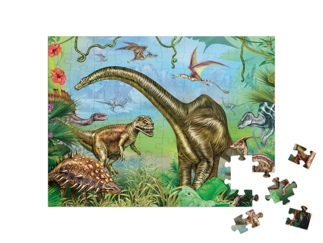 puzzle 100 dílků „Svět působivých dinosaurů“