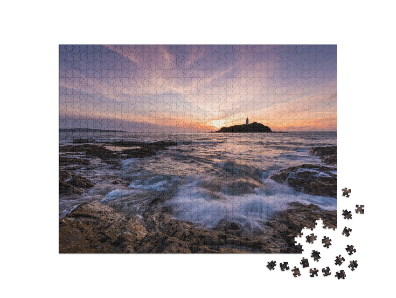 puzzle 1000 dílků „Maják Godrevy ve večerním světle, Cornwall“