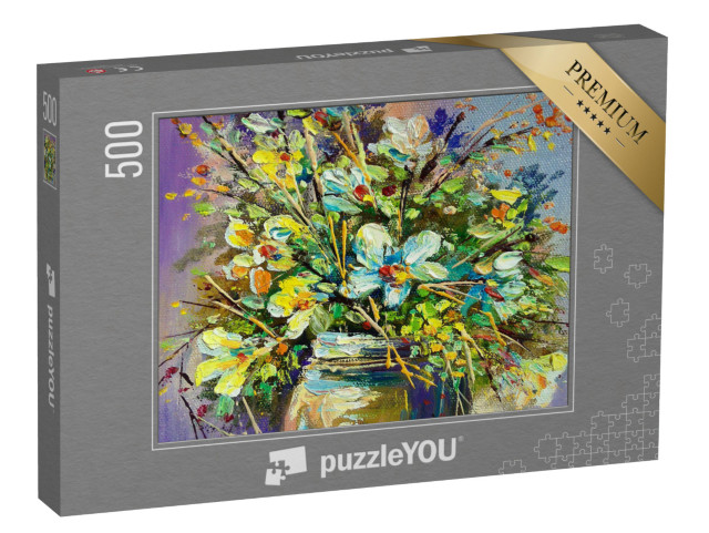 puzzle 500 dílků „Olejomalba: Barevná kytice květin“