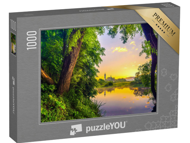 puzzle 1000 dílků „Východ slunce nad ostrůvkem v jezeře“