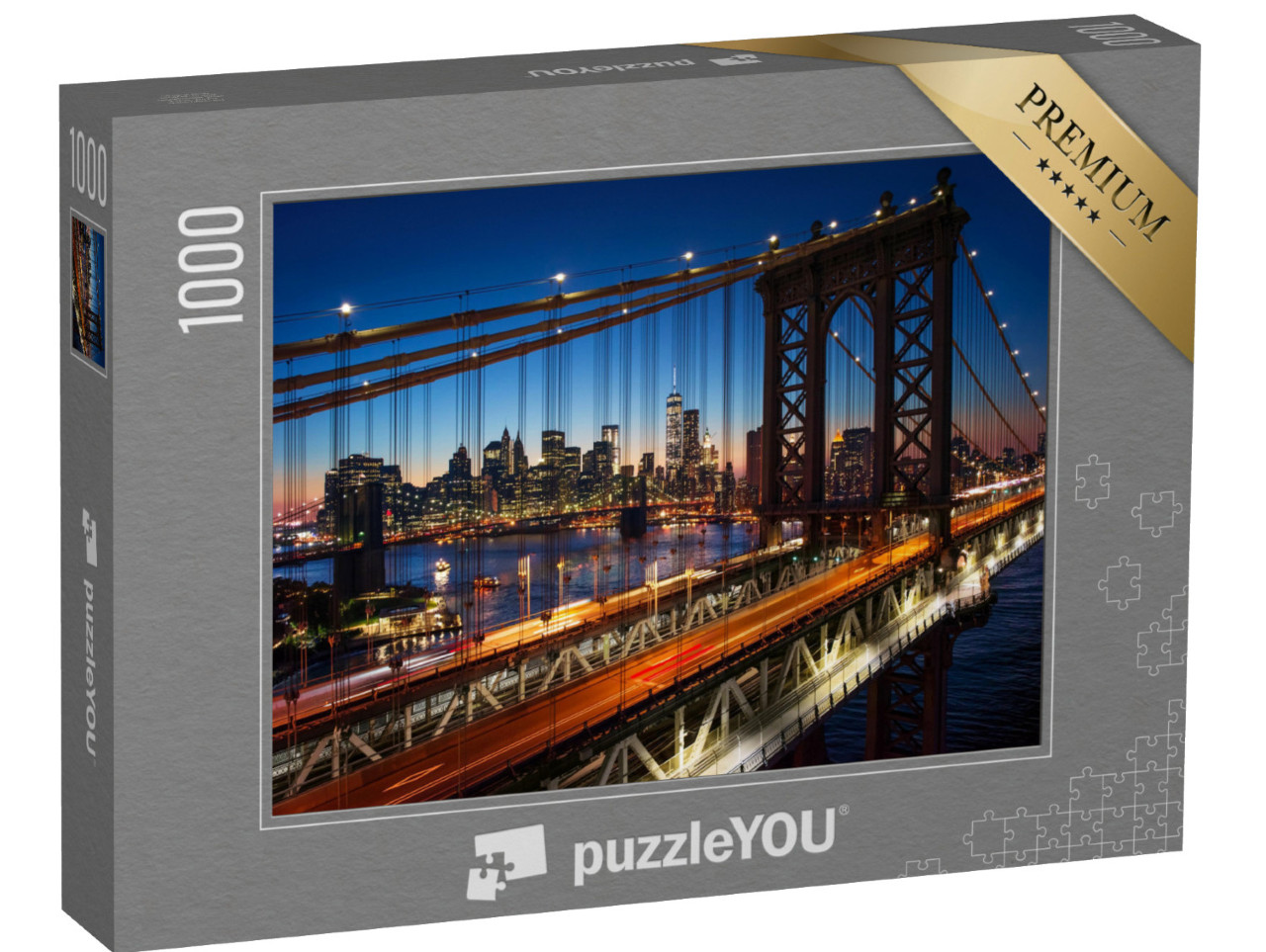 puzzle 1000 dílků „Západ slunce nad Manhattanem s Brooklynským mostem, USA“