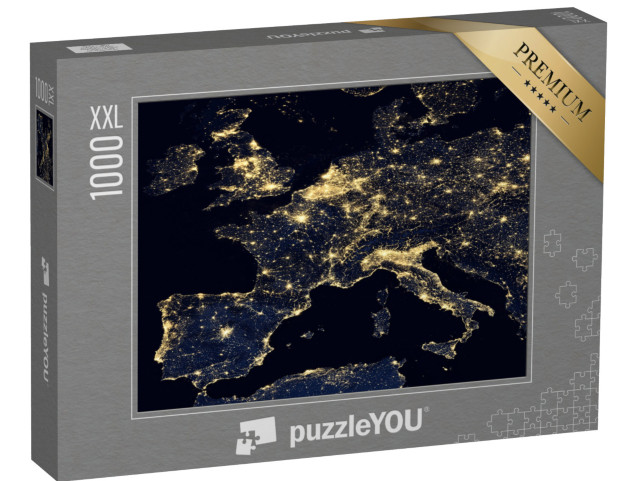 puzzle 1000 dílků XXL „Světla měst na mapě světa, Evropa, NASA“