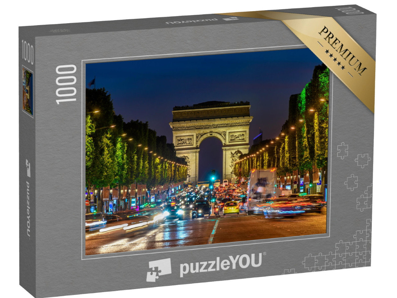 puzzle 1000 dílků „Champs-Elysées a Vítězný oblouk v noci, Paříž, Francie“