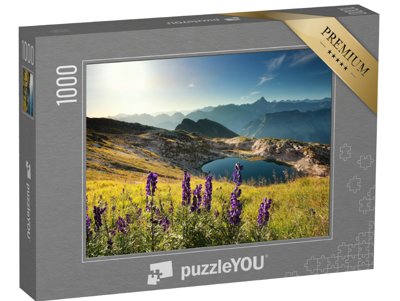 puzzle 1000 dílků „Divoké květiny na hoře u alpského jezera v Allgäu“