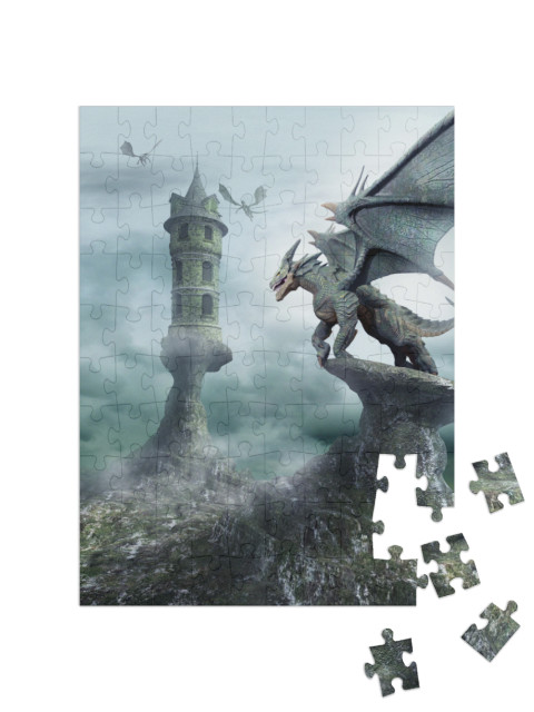 puzzle 100 dílků „Věž střežená draky“