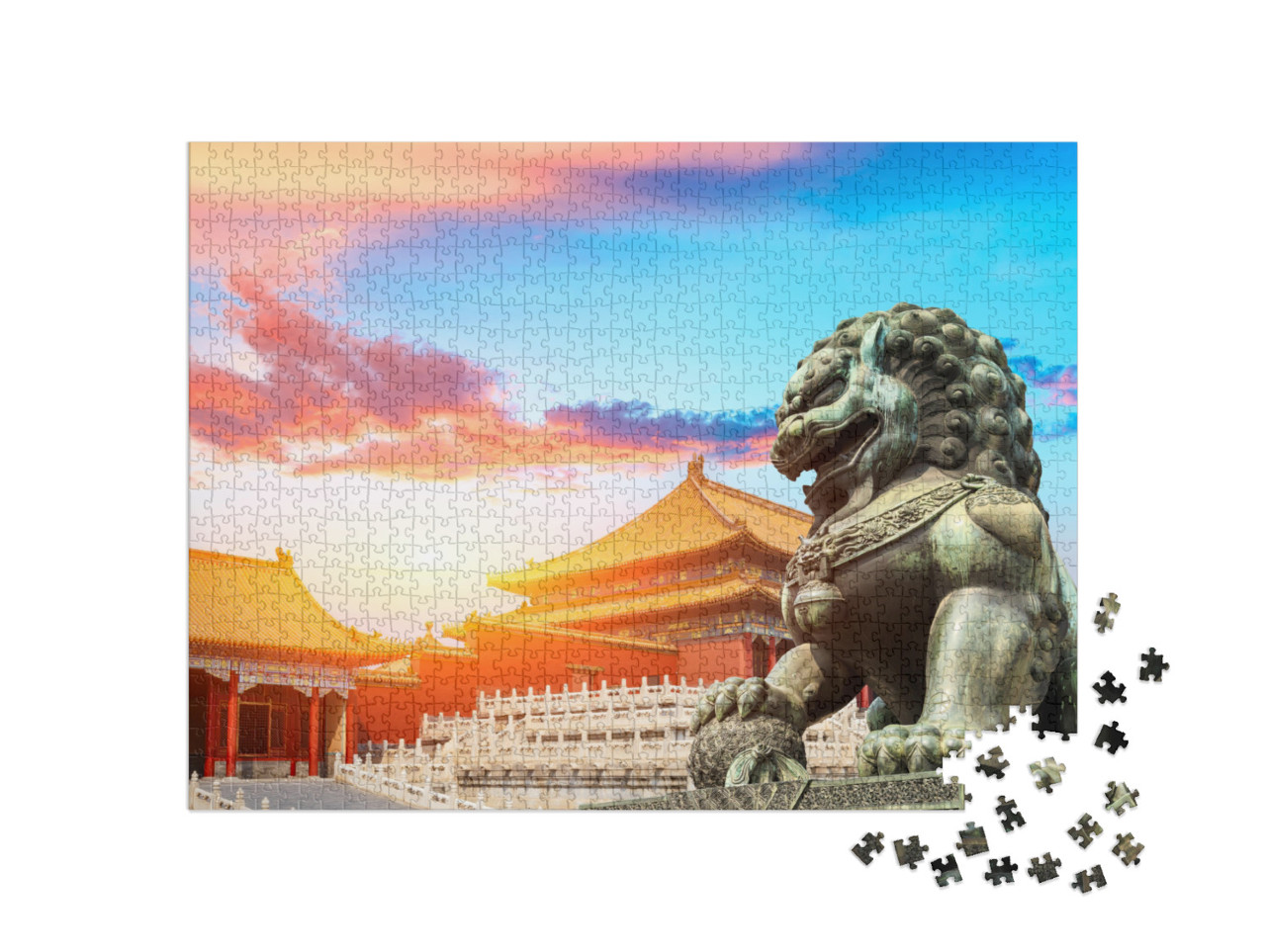 puzzle 1000 dílků „Bronzový lev v Zakázaném městě, Peking“