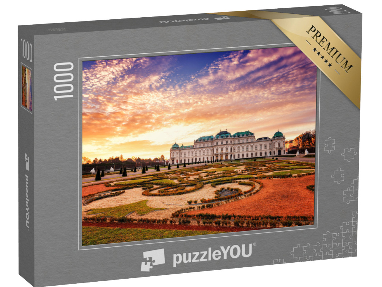 puzzle 1000 dílků „Belvedér, Vídeň, pohled na Horní palác a královskou zahradu“