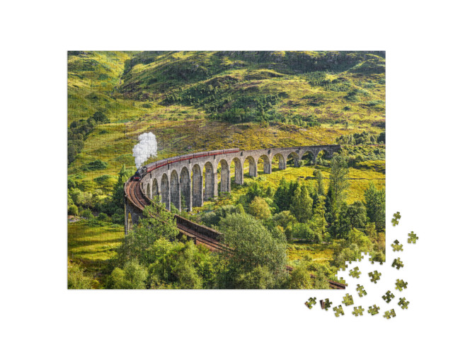 puzzle 1000 dílků „Železniční viadukt Glenfinnan ve Skotsku s parním vlakem, Skotsko“