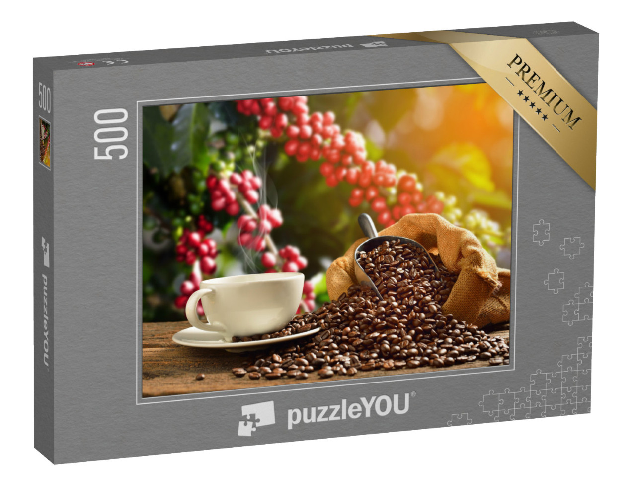 puzzle 500 dílků „Šálek kávy s kávovými zrny v páře“