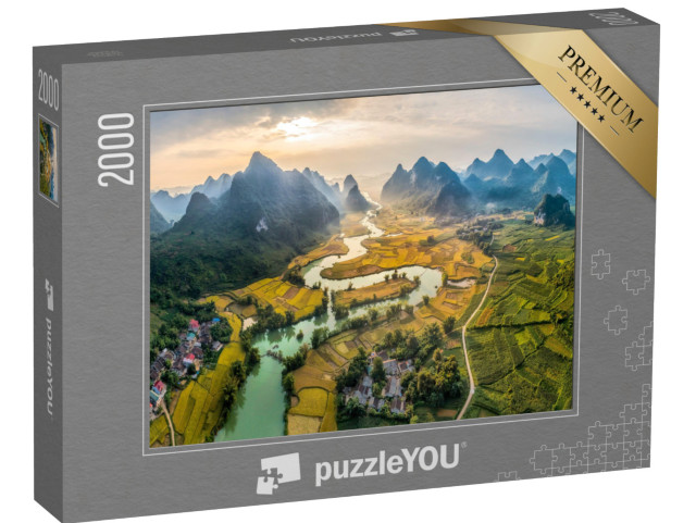 puzzle 2000 dílků „Rýže a rýžové pole ve vesnici Phong Nam v Trung Khanh, Cao Bang, Vietnam“
