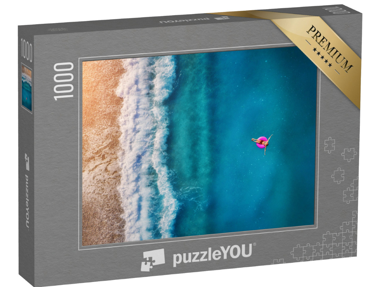 puzzle 1000 dílků „Letecký pohled na ženu na plaveckém kruhu“